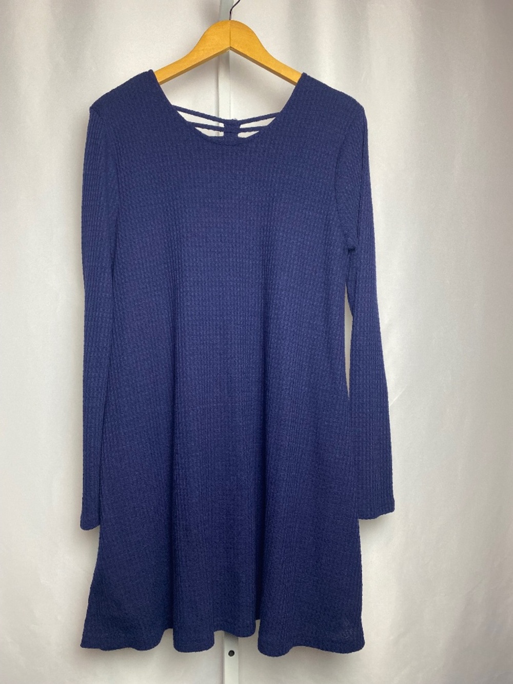 Alya Womenʻs Navy Blue Waffle Knit Long Sleeve Round Neckline Dress XL